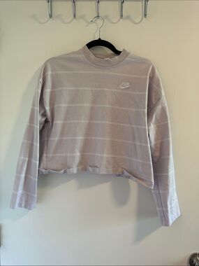Nike Lavender Striped Cropped Long-Sleeve Sweatshirt